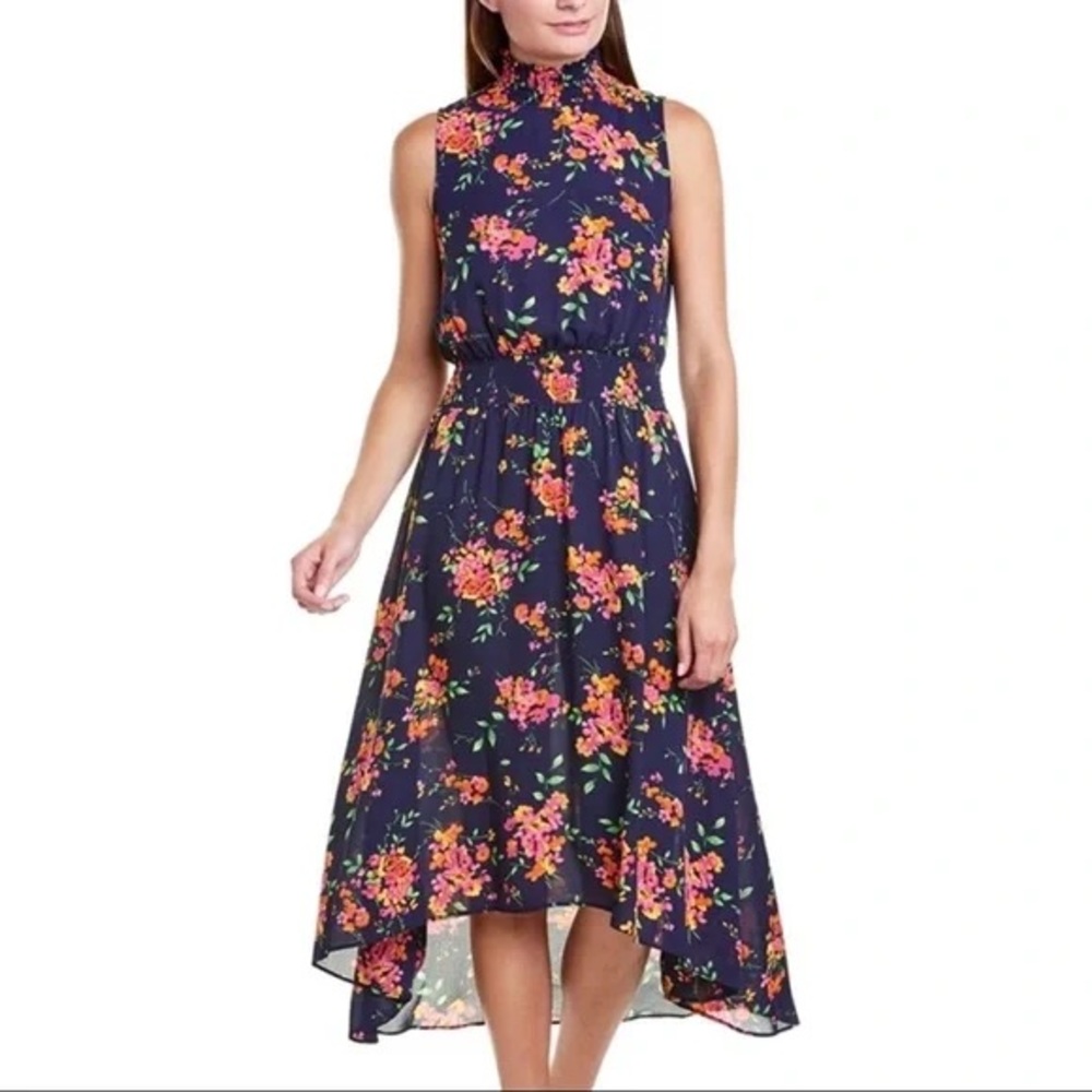 Nanette Lepore Floral Dress Navy Blue and Pink size 8 summer party event wedding